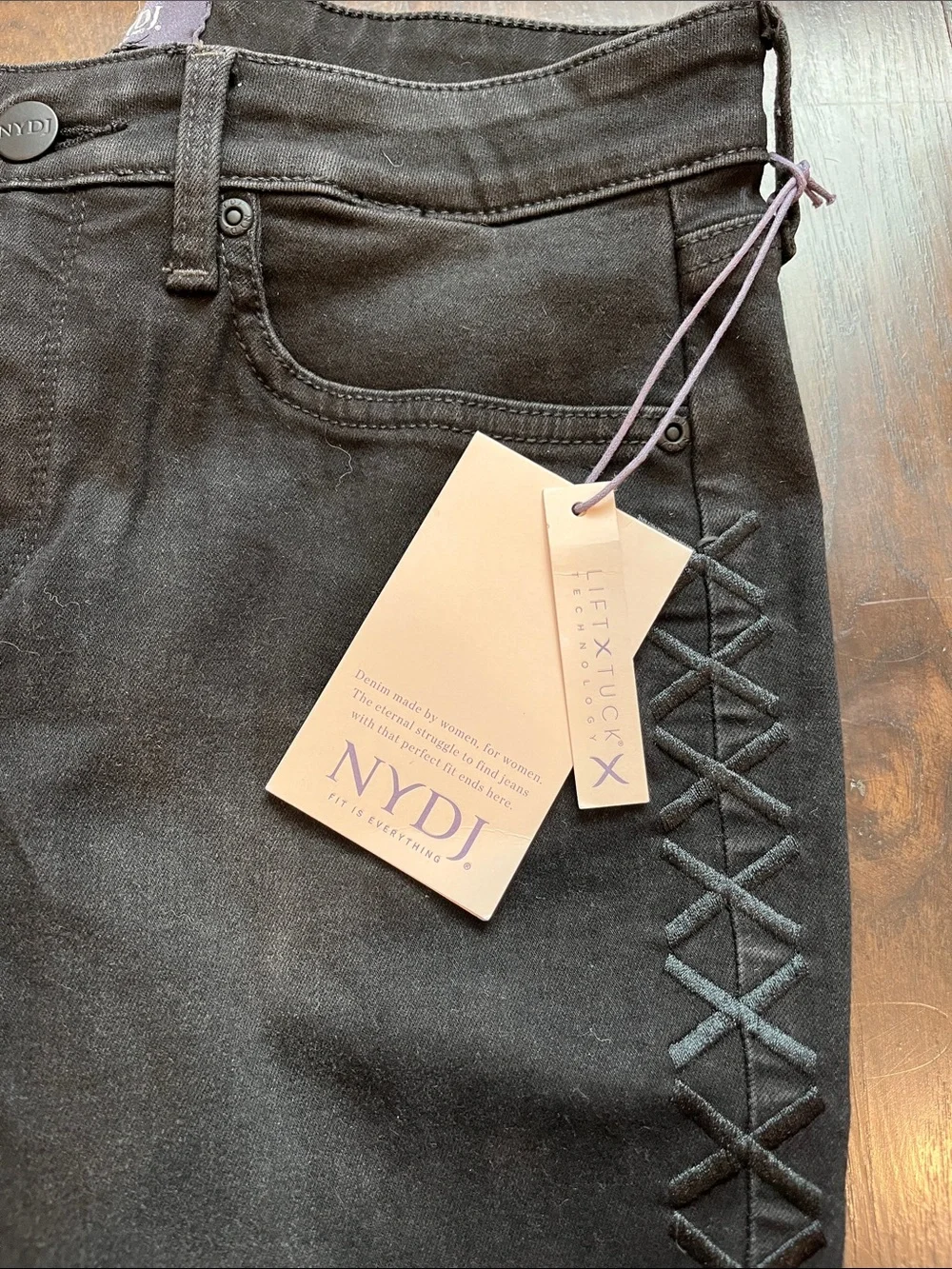 NYDJ Black Skinny Jeans with Side Lace-Up Trim